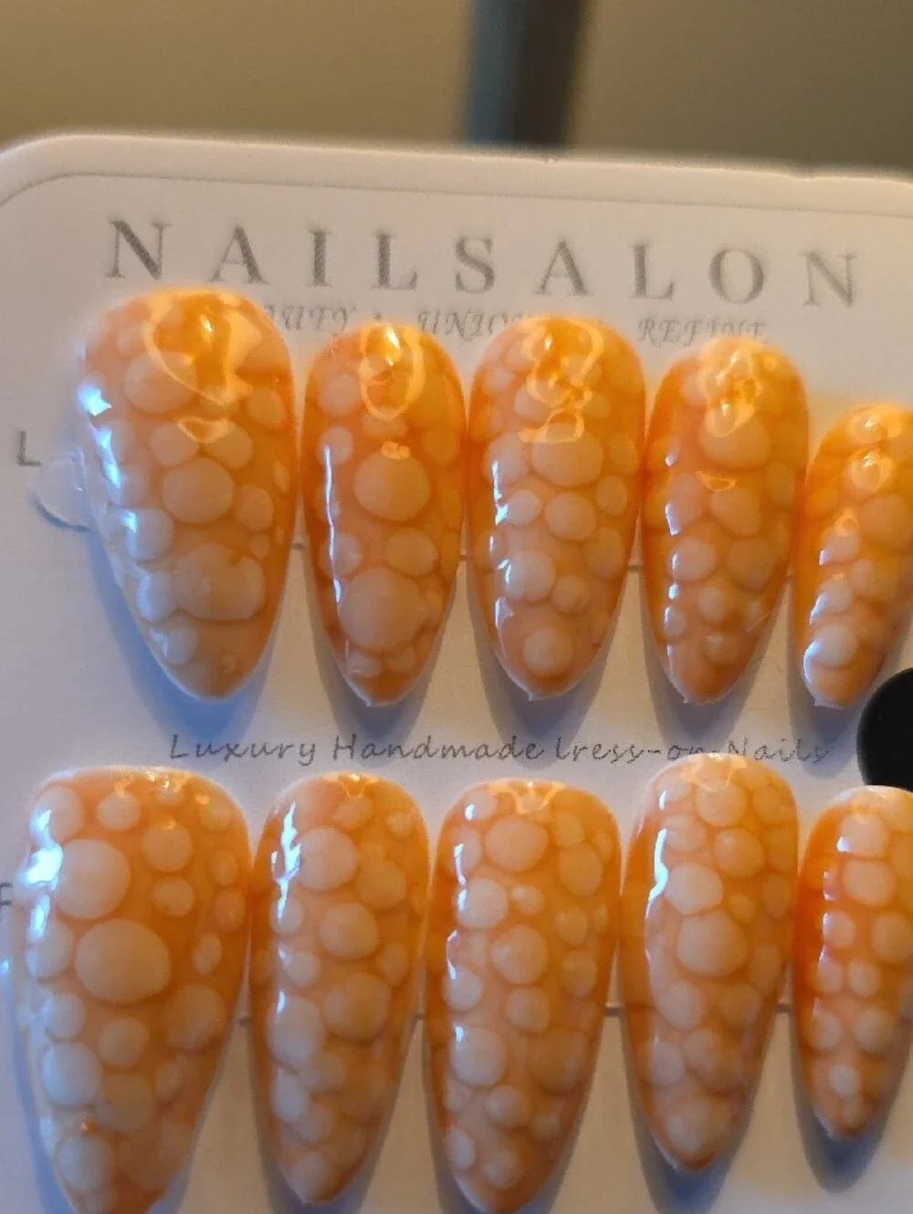 Orange Bubble Handmade Press-On Nails - Size Large